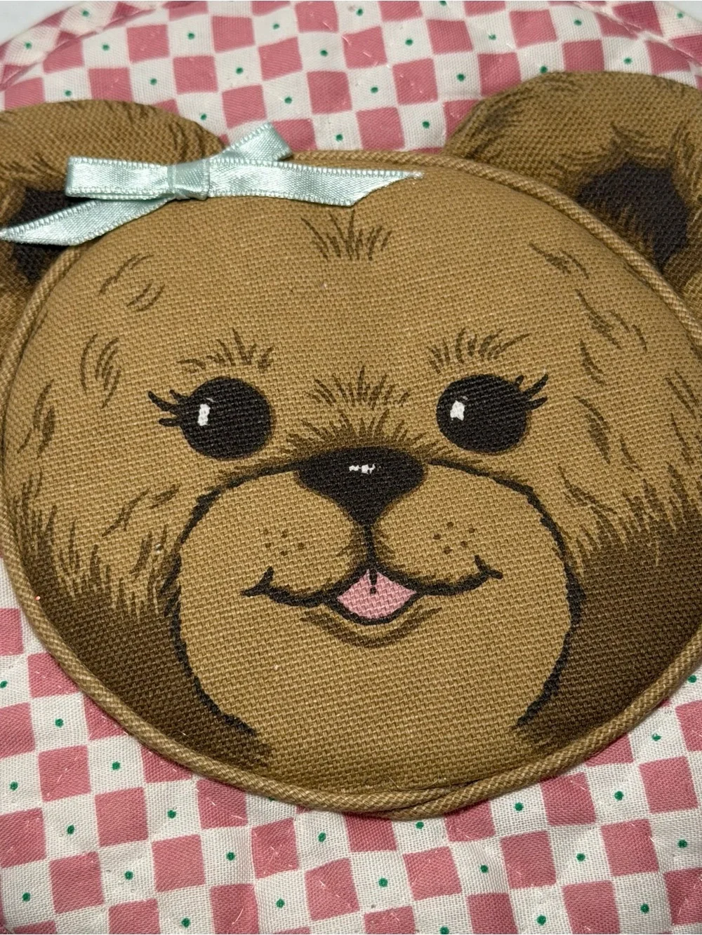 Vintage Teddy Bear Pink Round Circle Kitchen Cooking Potholder